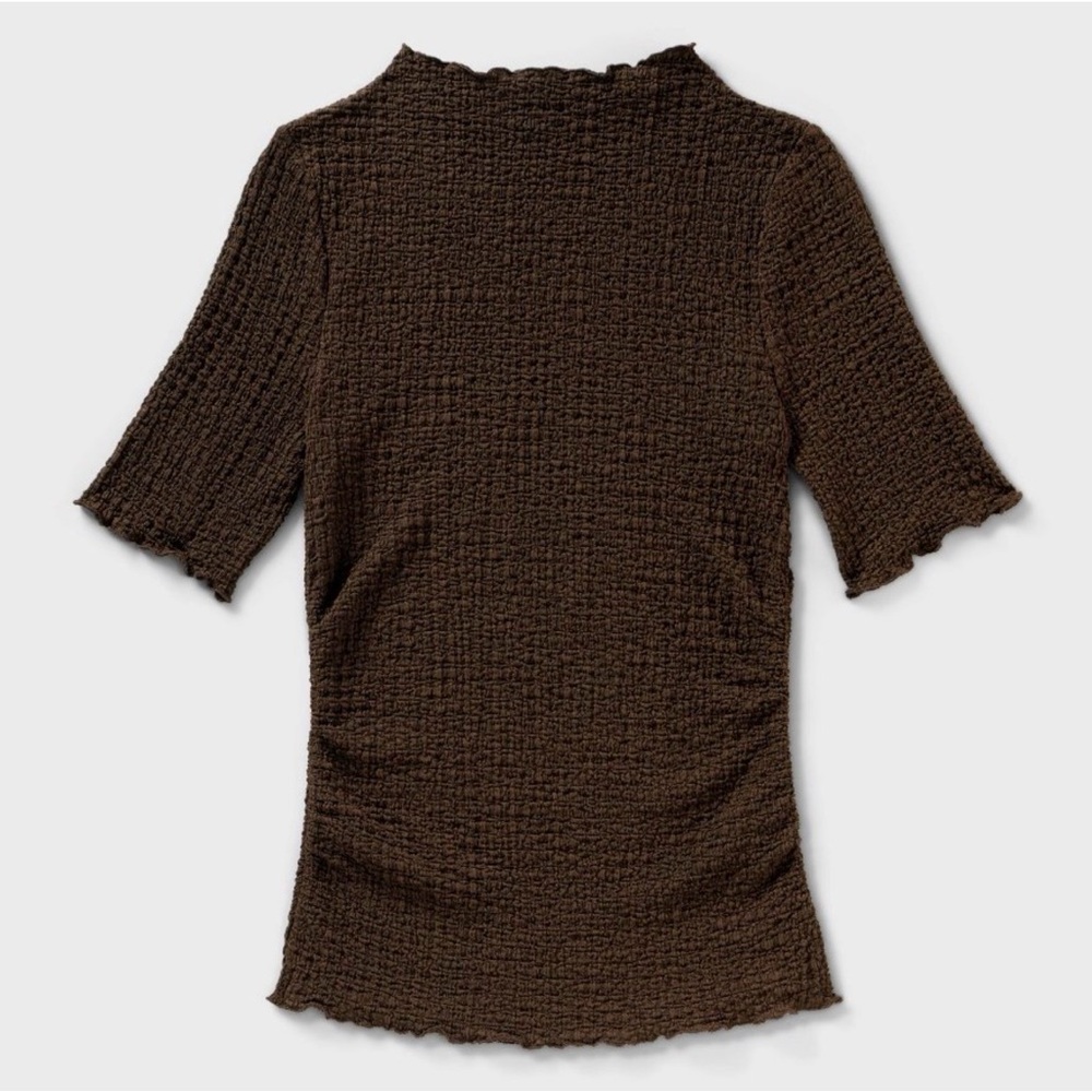 Brown Short Sleeve Mock Neck Textured Top by a New Day- Large (12-14) NWT